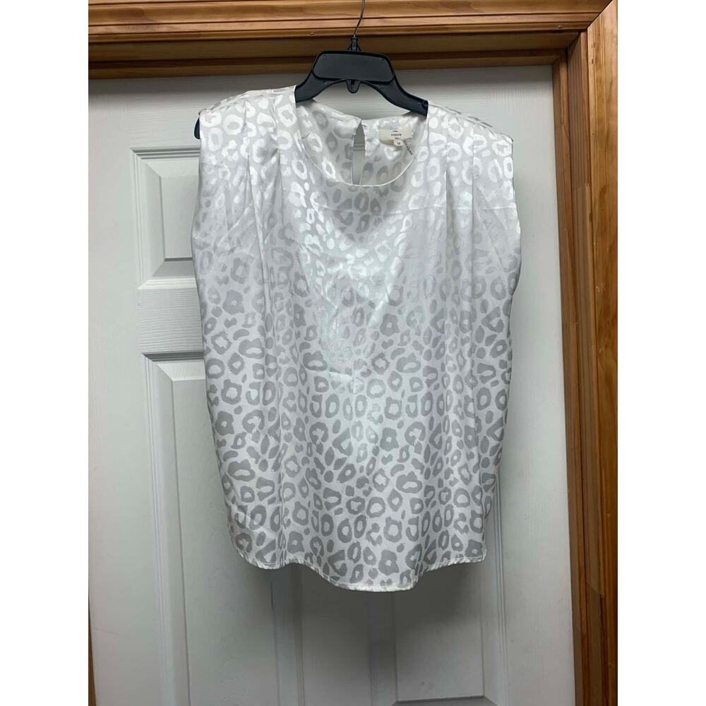 Entro White Leopard Print Blouse Medium Satin Sleeveless Top
